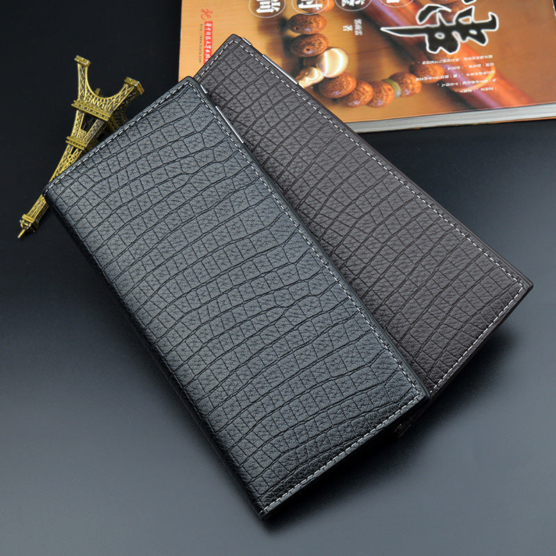 Men's Male Youth Vertical Soft Leather Multiple Slots Large Capacity Crocodile Men's Wallet