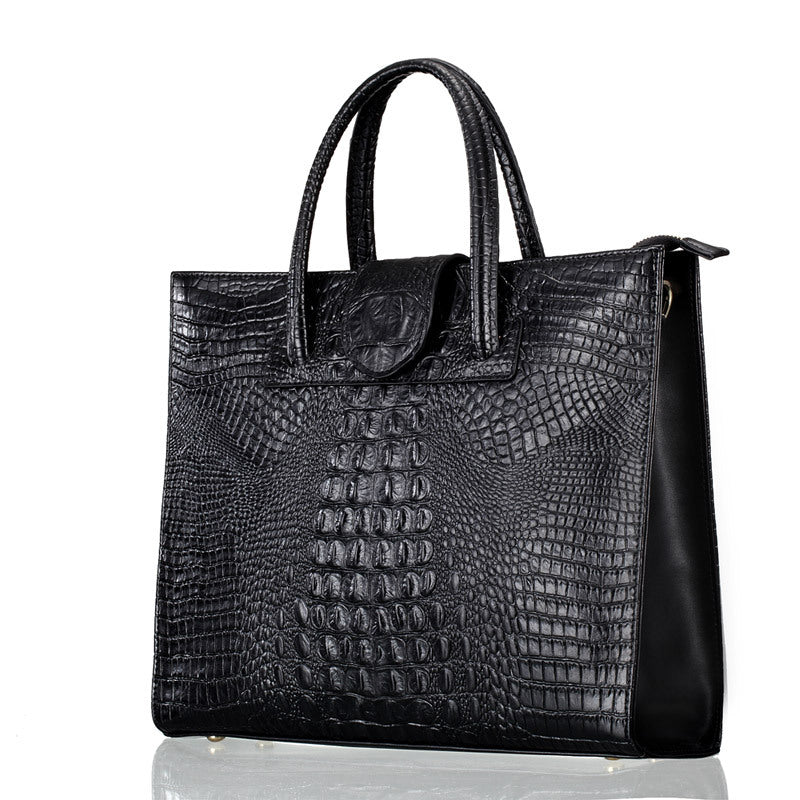 Women's Commuter Crocodile Pattern Genuine Leather Large Capacity Handbags