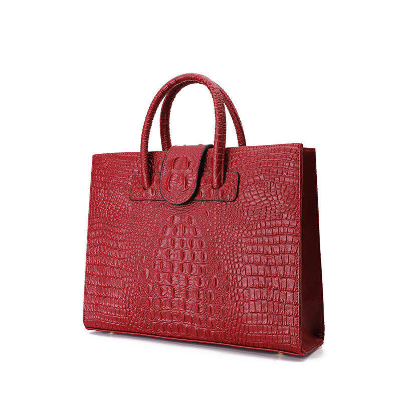 Women's Commuter Crocodile Pattern Genuine Leather Large Capacity Handbags