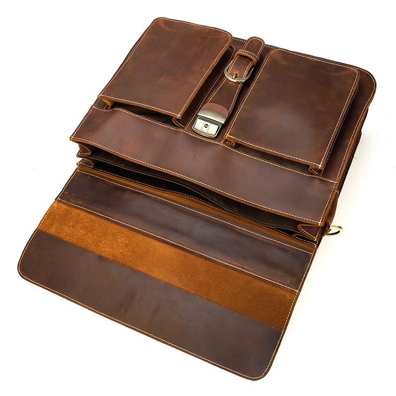 Men's Leather Retro Crazy Horse Double Compartment Men's Briefcases