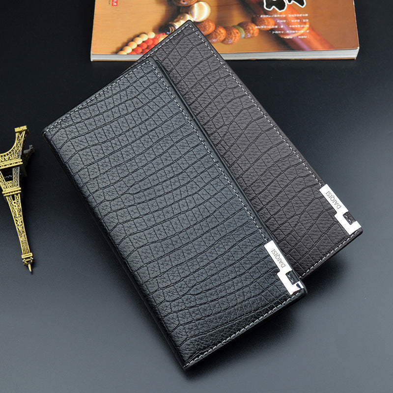 Men's Male Youth Vertical Soft Leather Multiple Slots Large Capacity Crocodile Men's Wallet