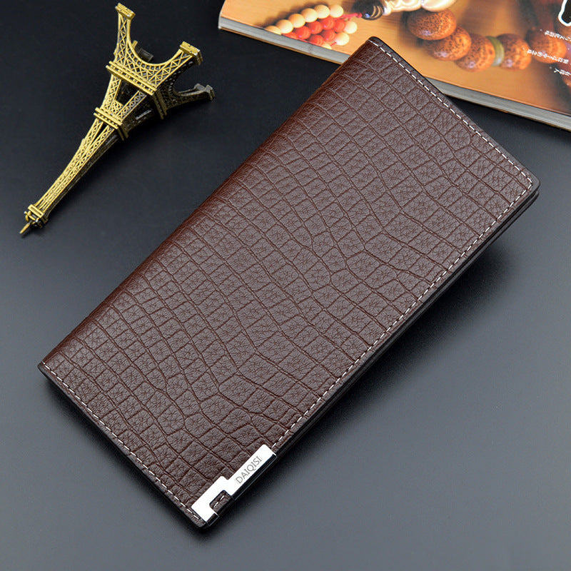 Men's Male Youth Vertical Soft Leather Multiple Slots Large Capacity Crocodile Men's Wallet