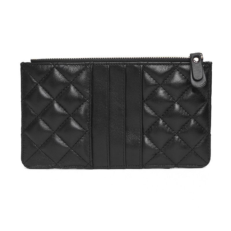 Women's Khaki Mobile Diamond Plaid Long Sheepskin Light Luxury Zipper Ladies Wallets