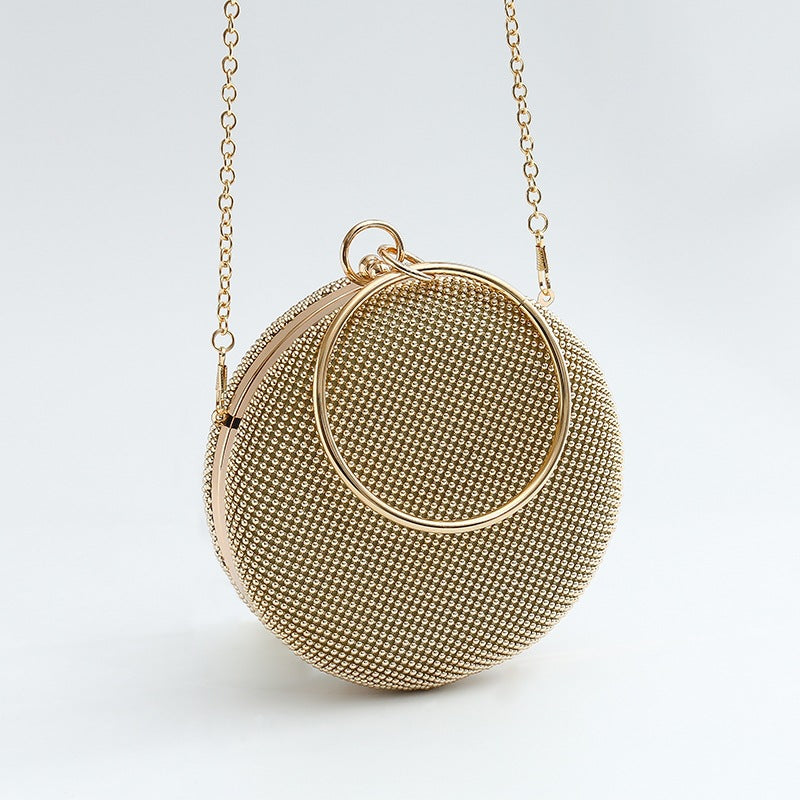 Women's Metal Circle Dinner Party Rhinestone Portable Solid Evening Bags