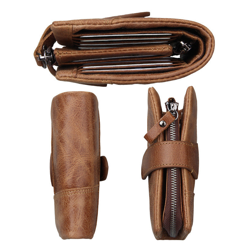 Men's Beautiful Crazy Horse Leather Short Card Holder