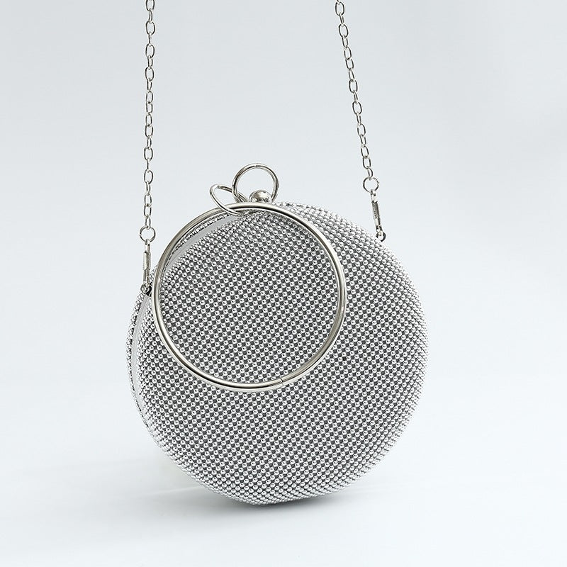 Women's Metal Circle Dinner Party Rhinestone Portable Solid Evening Bags