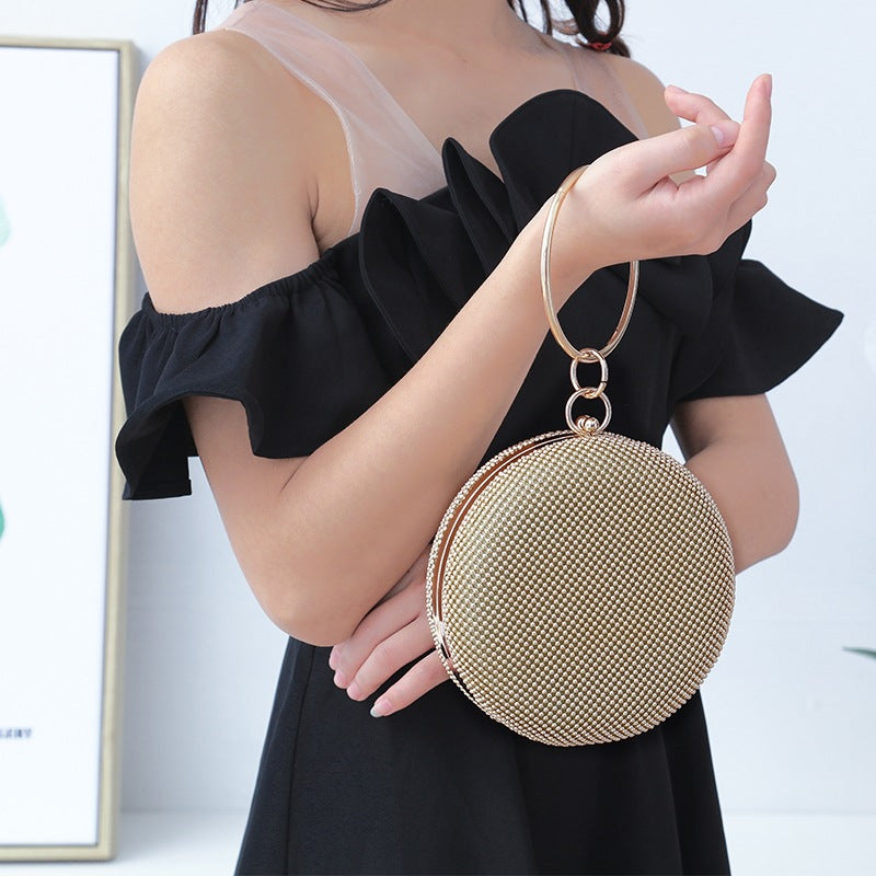 Women's Metal Circle Dinner Party Rhinestone Portable Solid Evening Bags