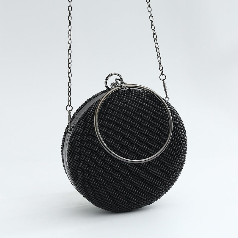 Women's Metal Circle Dinner Party Rhinestone Portable Solid Evening Bags