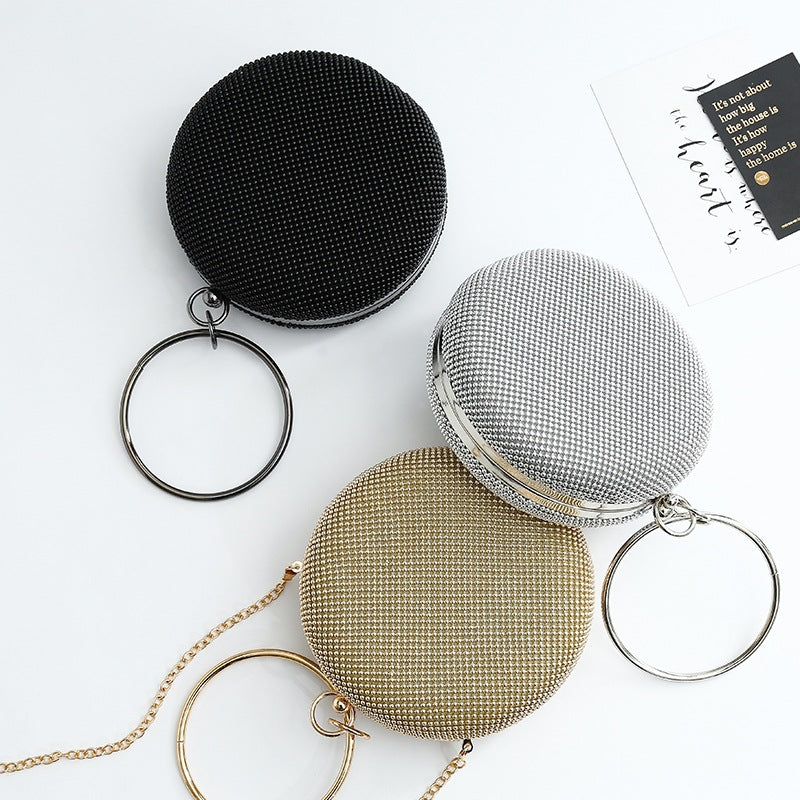 Women's Metal Circle Dinner Party Rhinestone Portable Solid Evening Bags