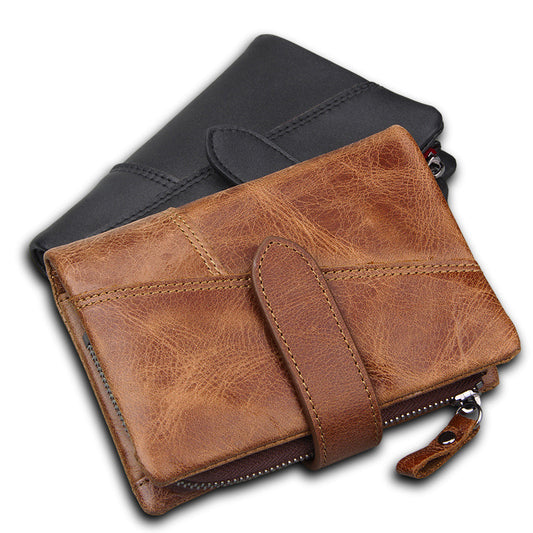 Men's Beautiful Crazy Horse Leather Short Card Holder