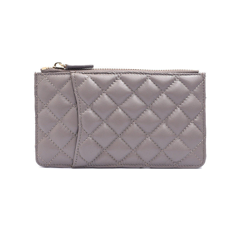 Women's Khaki Mobile Diamond Plaid Long Sheepskin Light Luxury Zipper Ladies Wallets