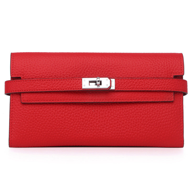 Women's Fashion Classic Lychee Pattern Cowhide Clutch Ladies Wallets