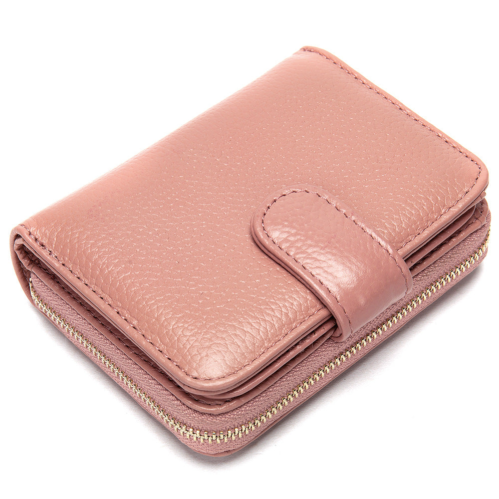 Female Pink Genuine Leather Hand-held Credit Card Holder