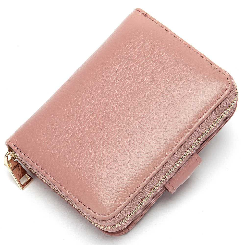 Female Pink Genuine Leather Hand-held Credit Card Holder