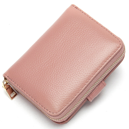 Female Pink Genuine Leather Hand-held Credit Card Holder
