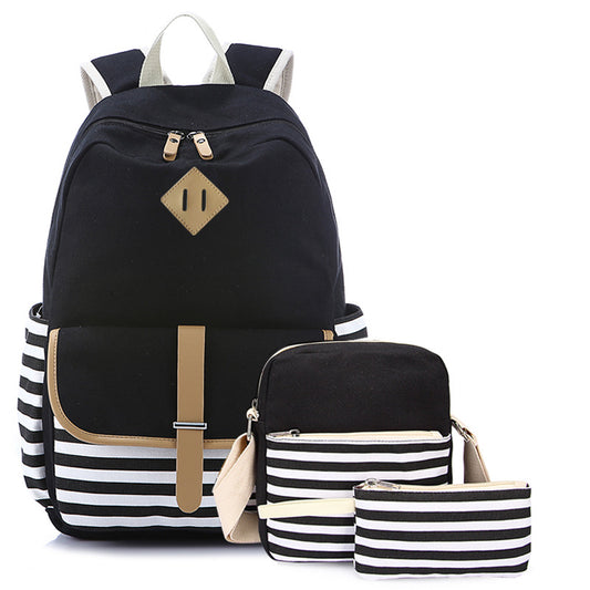 Women's Three-piece Korean Style Canvas Simple Backpacks