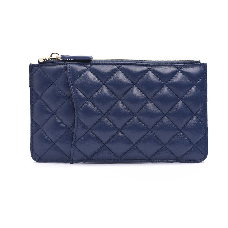 Women's Khaki Mobile Diamond Plaid Long Sheepskin Light Luxury Zipper Ladies Wallets