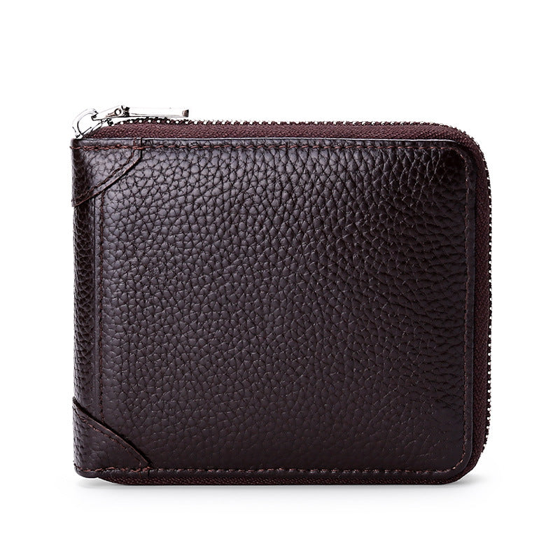 Men's Short Leather Zipper Driving License Cowhide Men's Wallet