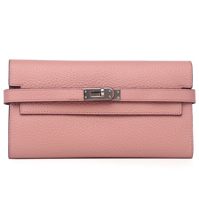 Women's Fashion Classic Lychee Pattern Cowhide Clutch Ladies Wallets