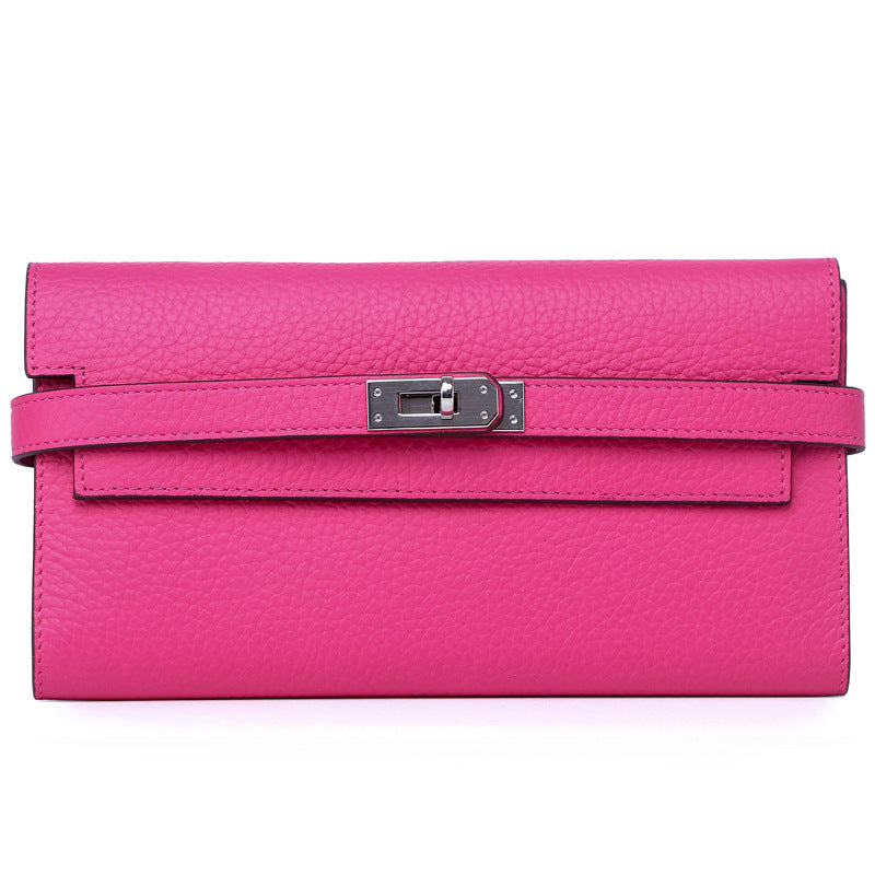 Women's Fashion Classic Lychee Pattern Cowhide Clutch Ladies Wallets