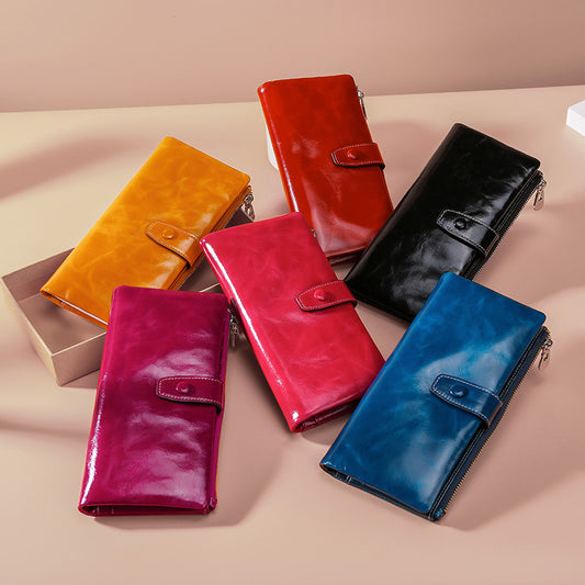 Women's Real Leather Long Clutch Retro Oil Purses