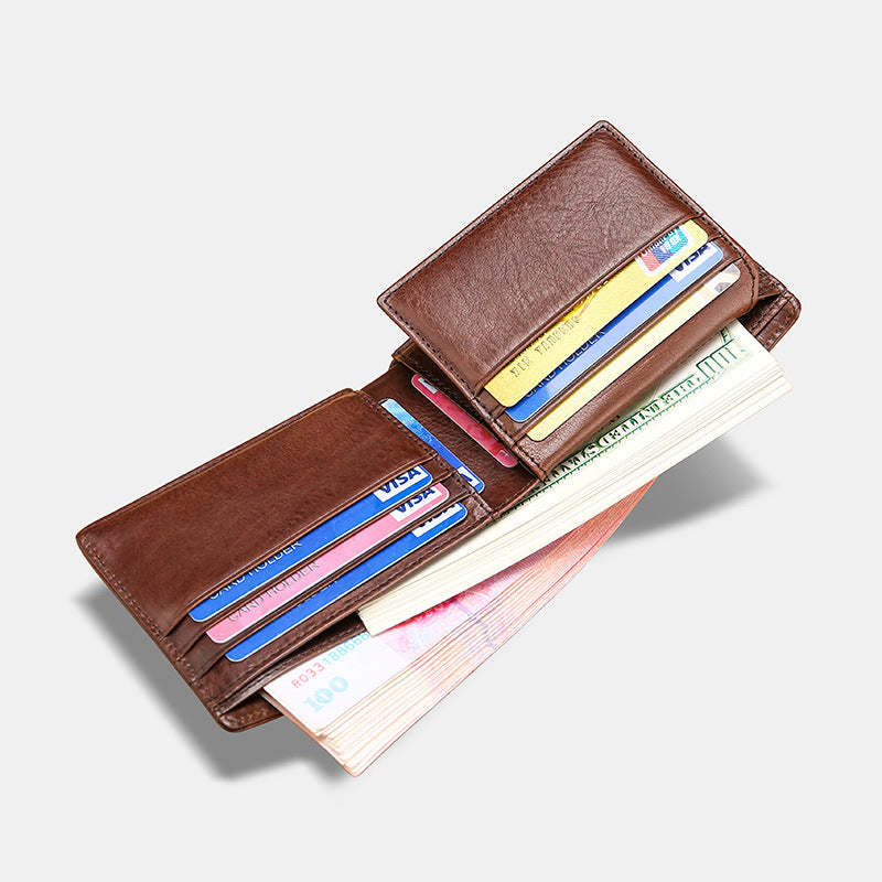 Men's Short Genuine Leather Blue Horizontal Men's Wallets