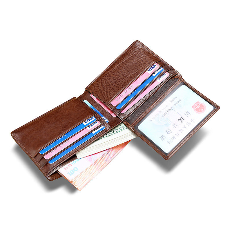 Men's Short Genuine Leather Blue Horizontal Men's Wallets