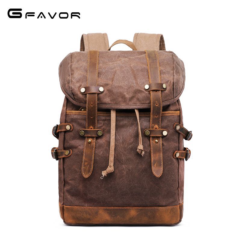Men's Oil Wax Canvas Crazy Horse Leather Backpacks