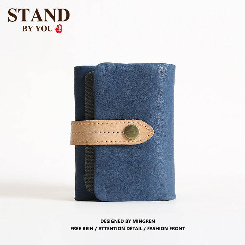 Men's Genuine Leather Trifold First Layer Cowhide Green Buckle