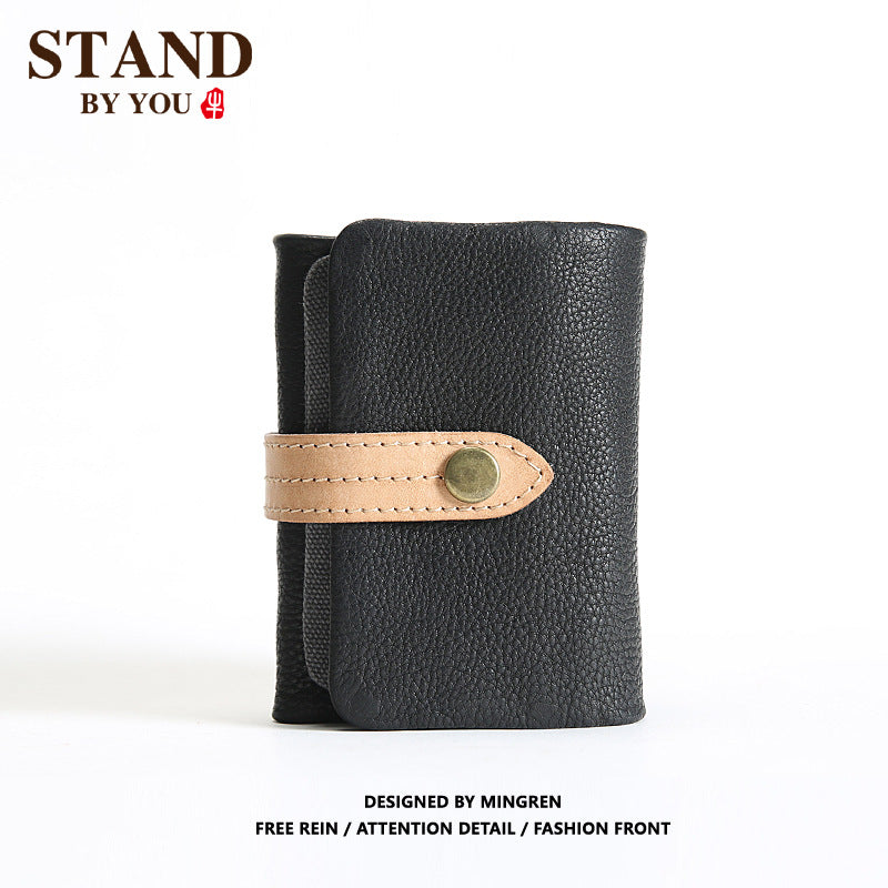 Men's Genuine Leather Trifold First Layer Cowhide Green Buckle