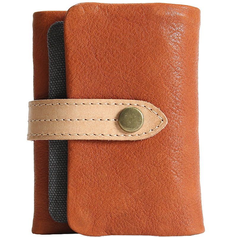 Men's Genuine Leather Trifold First Layer Cowhide Green Buckle