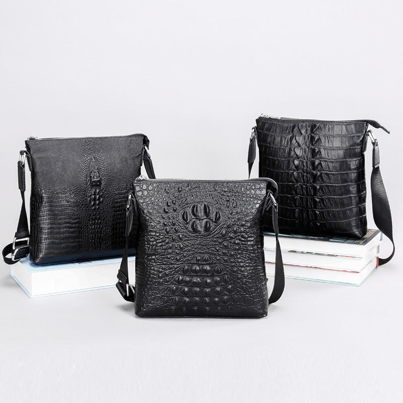 Men's Business Embossed Crocodile Pattern Bone Tail Men's Shoulder Bags