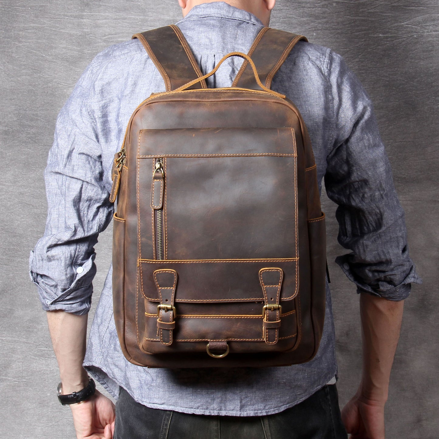 Women's & Men's & Retro Crazy Horse Leather First Backpacks