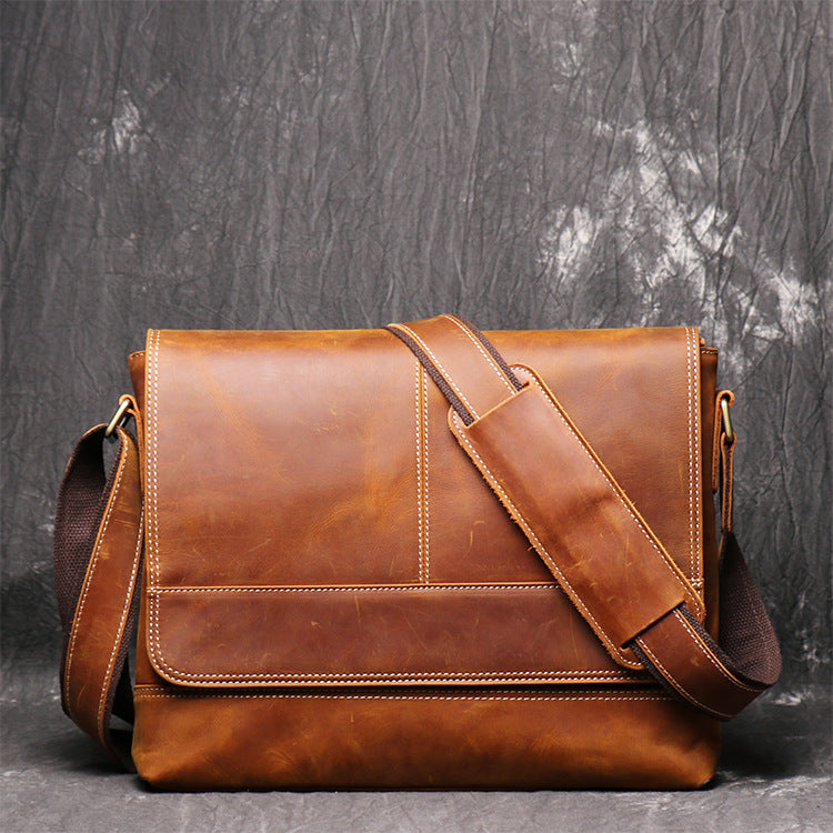 Men's Retro Distressed Leather Crazy Horse Large Shoulder Bags