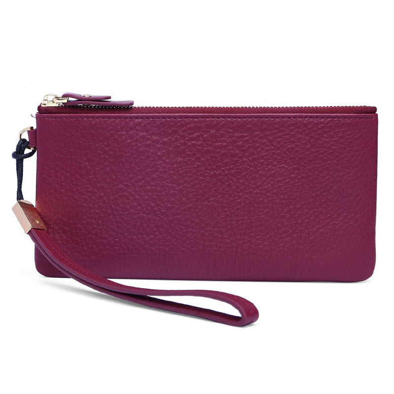 Women's First Layer Cowhide Clutch Leather Zipper Ladies Wallets