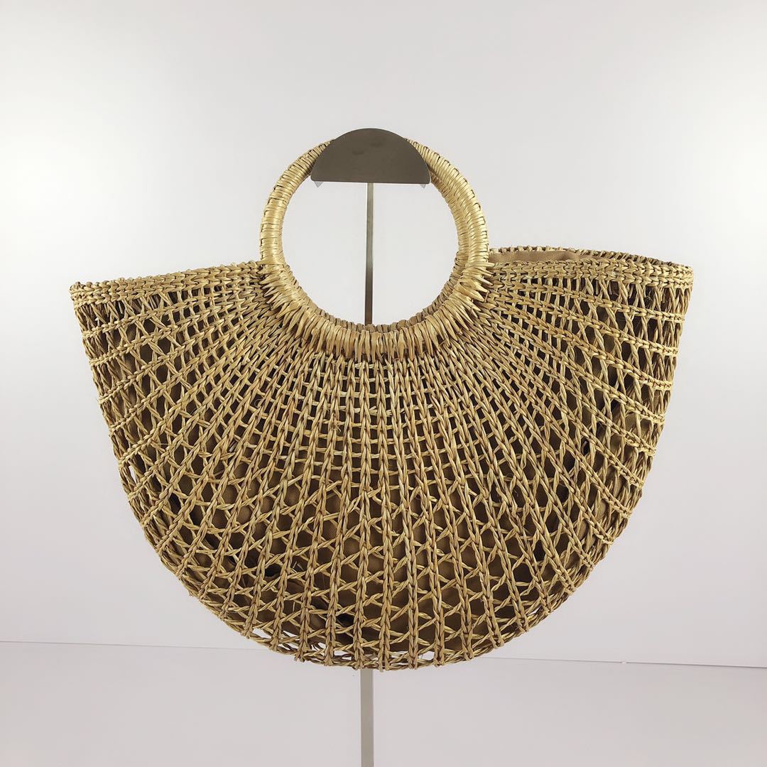 Women's Handmade Yellow Grass Hollow Semicircle Woven Handbags