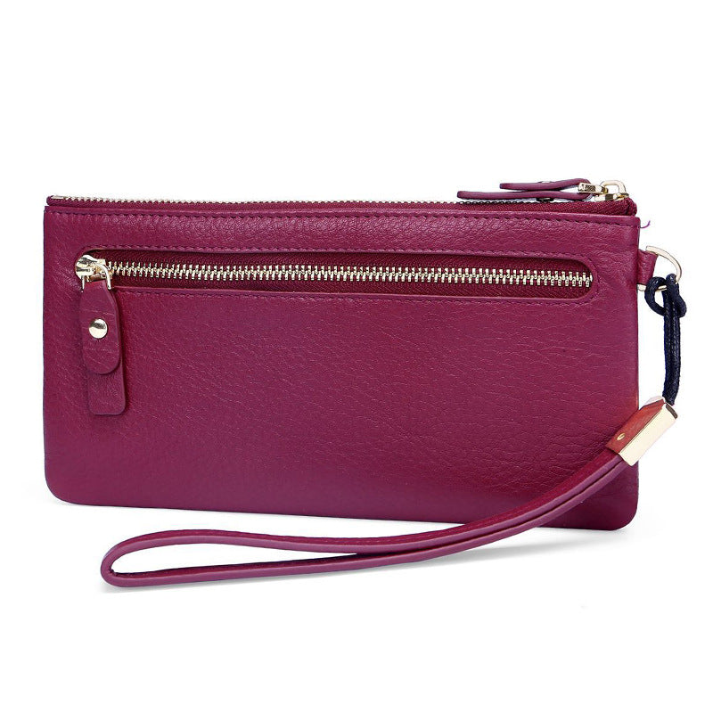 Women's First Layer Cowhide Clutch Leather Zipper Ladies Wallets