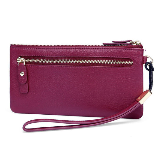 Women's First Layer Cowhide Clutch Leather Zipper Ladies Wallets