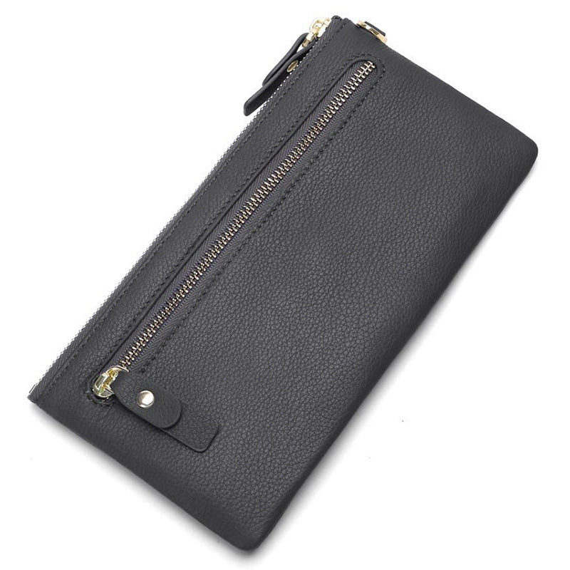 Women's First Layer Cowhide Clutch Leather Zipper Ladies Wallets