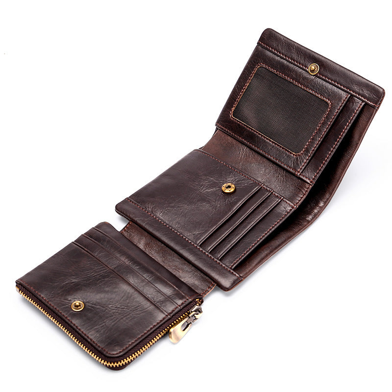Men's Retro First Layer Cowhide Pocket Short Men's Wallets