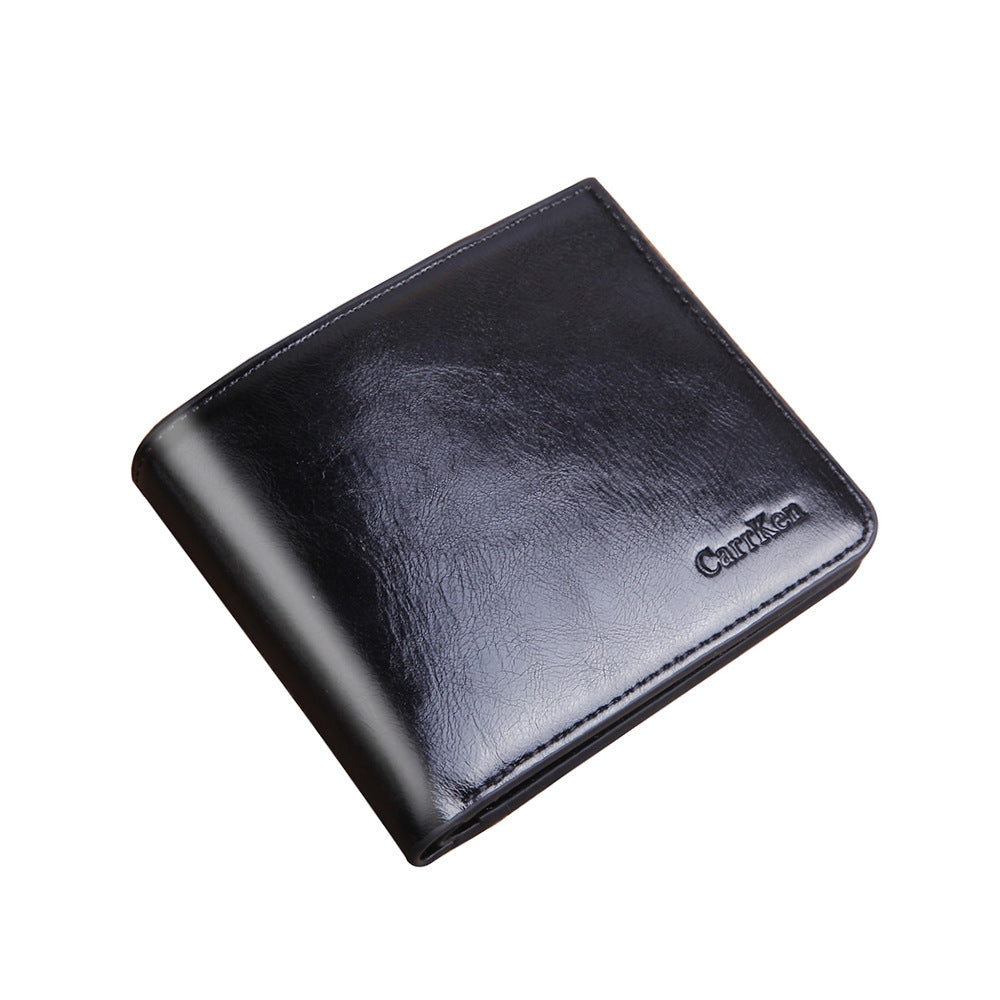Men's Short Zipper Hasp Oil Wax Leather Men's Wallets