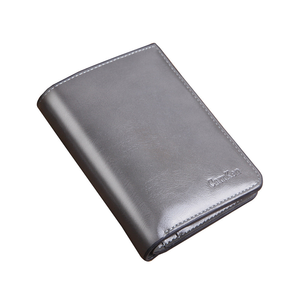 Men's Short Zipper Hasp Oil Wax Leather Men's Wallets