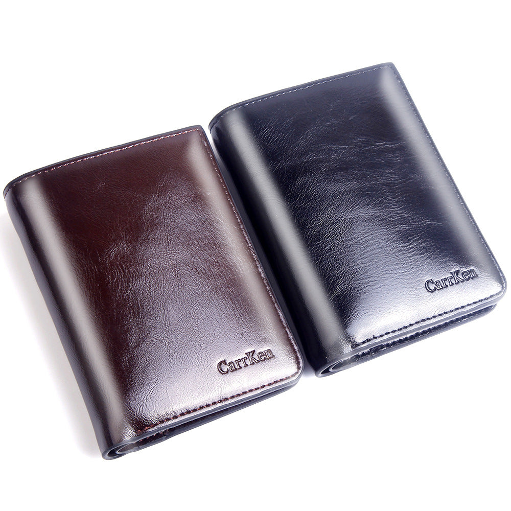 Men's Short Zipper Hasp Oil Wax Leather Men's Wallets