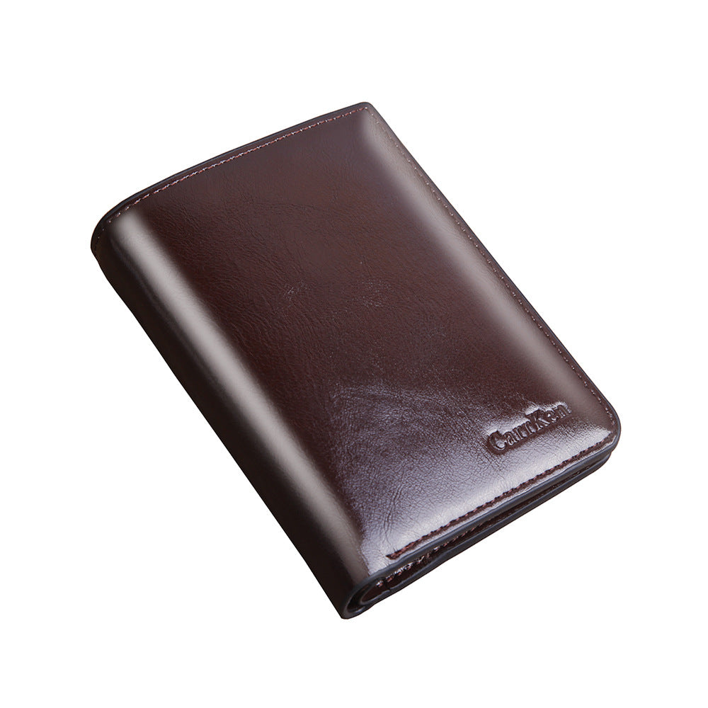 Men's Short Zipper Hasp Oil Wax Leather Men's Wallets