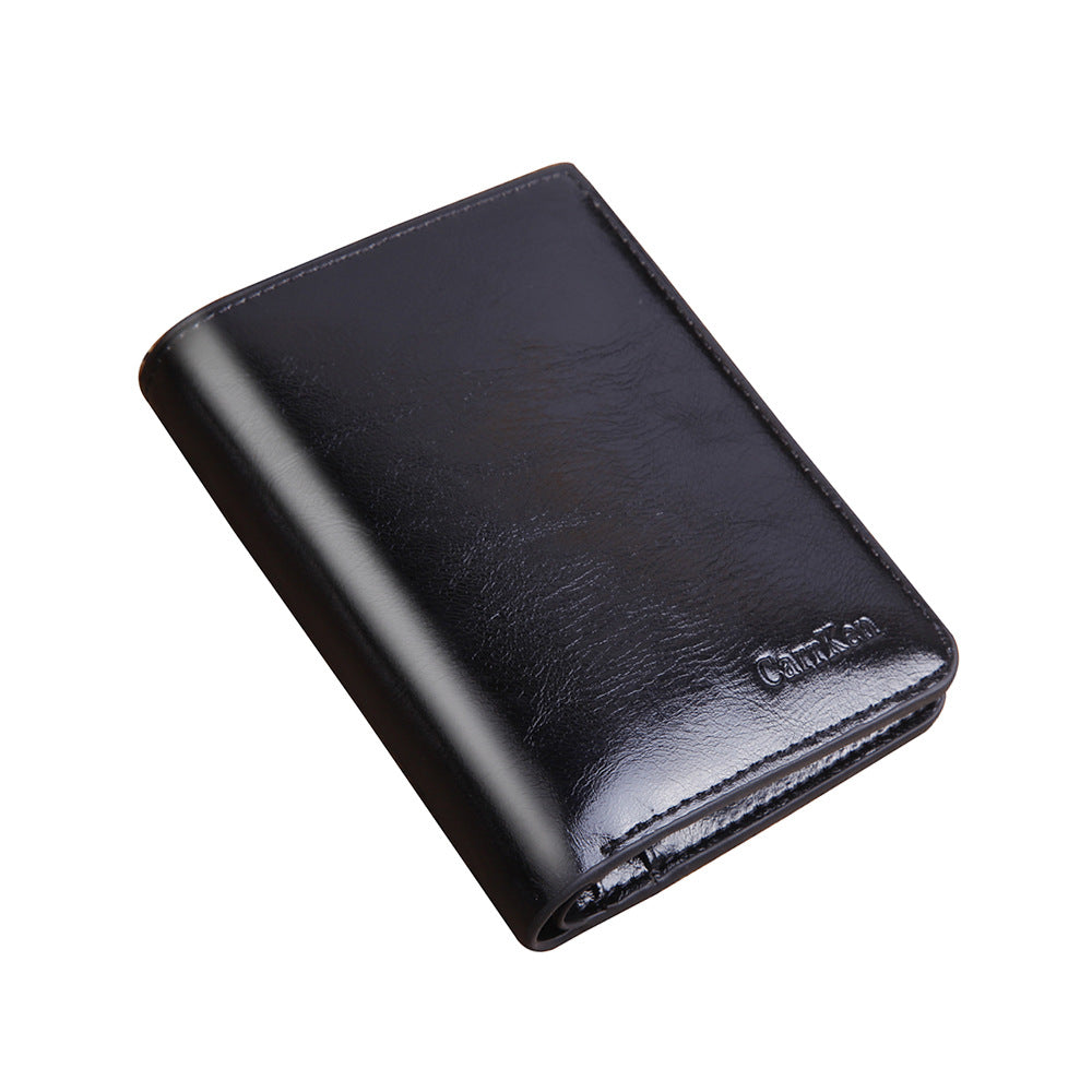 Men's Short Zipper Hasp Oil Wax Leather Men's Wallets