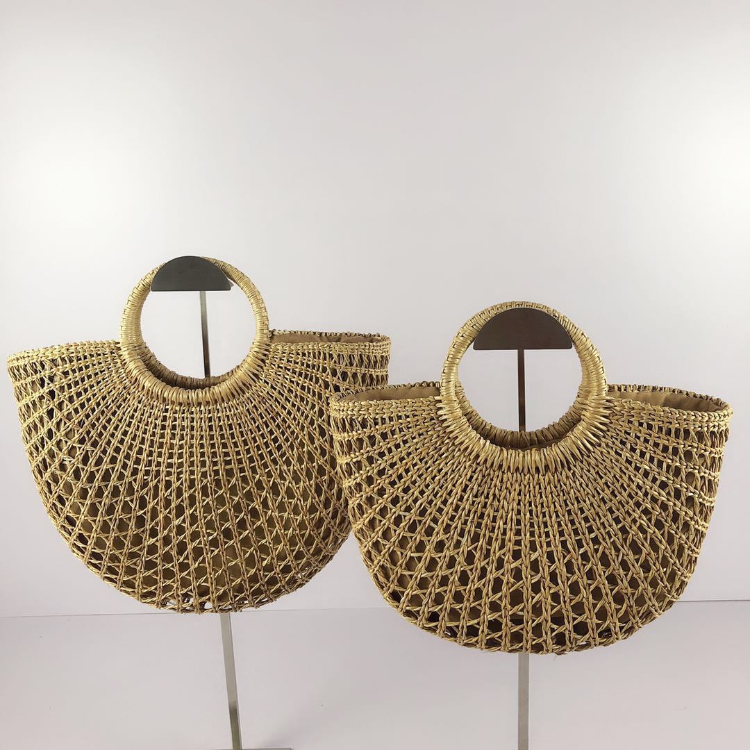 Women's Handmade Yellow Grass Hollow Semicircle Woven Handbags