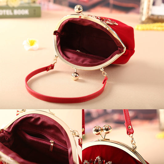 Women's Red Bridal Wedding Flower Dinner Diamond Shoulder Bags