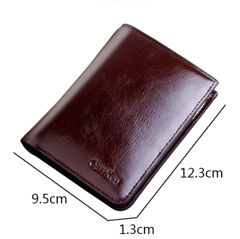 Men's Short Zipper Hasp Oil Wax Leather Men's Wallets