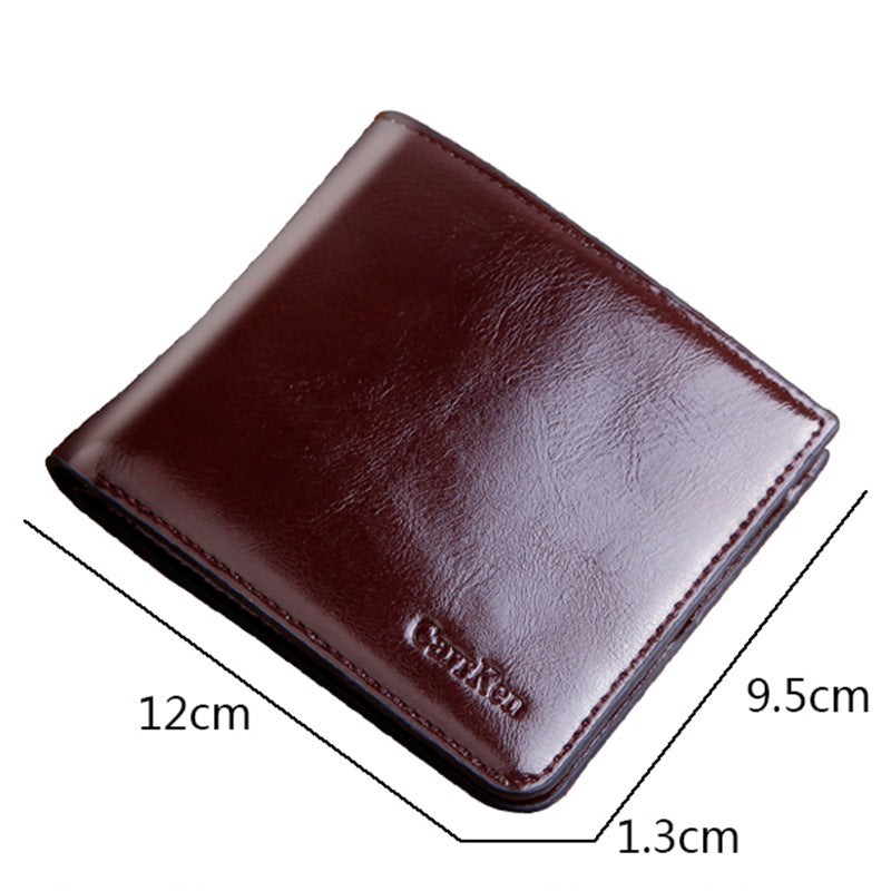 Men's Short Zipper Hasp Oil Wax Leather Men's Wallets