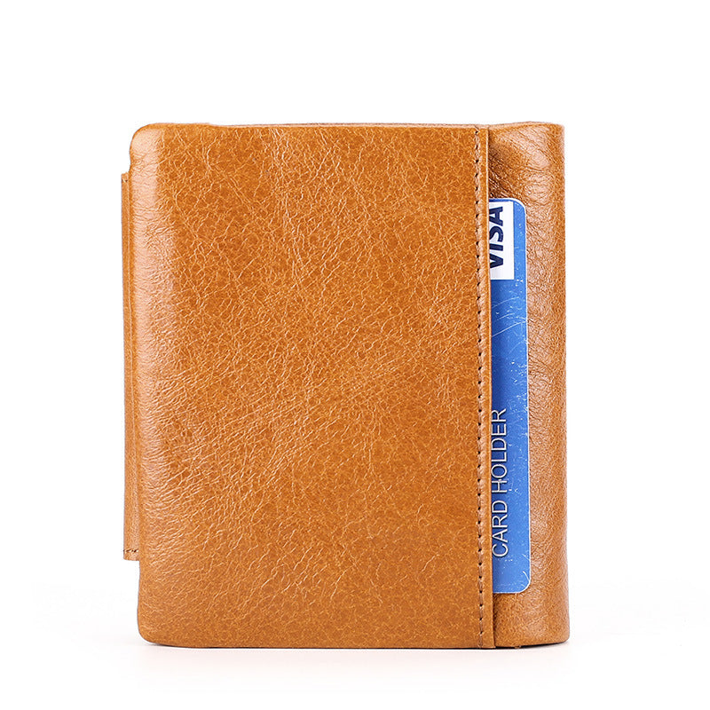 Men's Retro First Layer Cowhide Pocket Short Men's Wallets